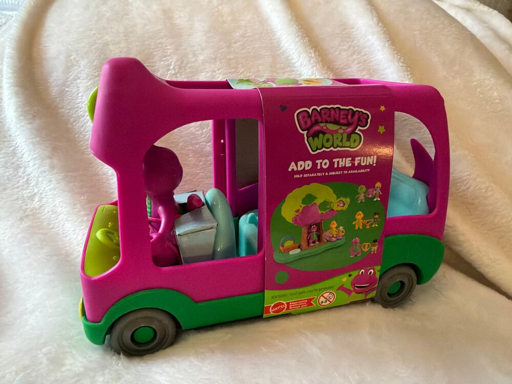 Fisher Price Barney's World Adventure Bus Push Along Toy Barney Figure Pink NEW